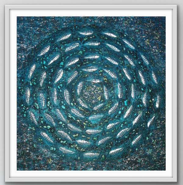 - Mixed Media on textile, Painting by Wendy Horner, measuring 69 x 69 cm (H x W) framed at 82 x 82 cm £875